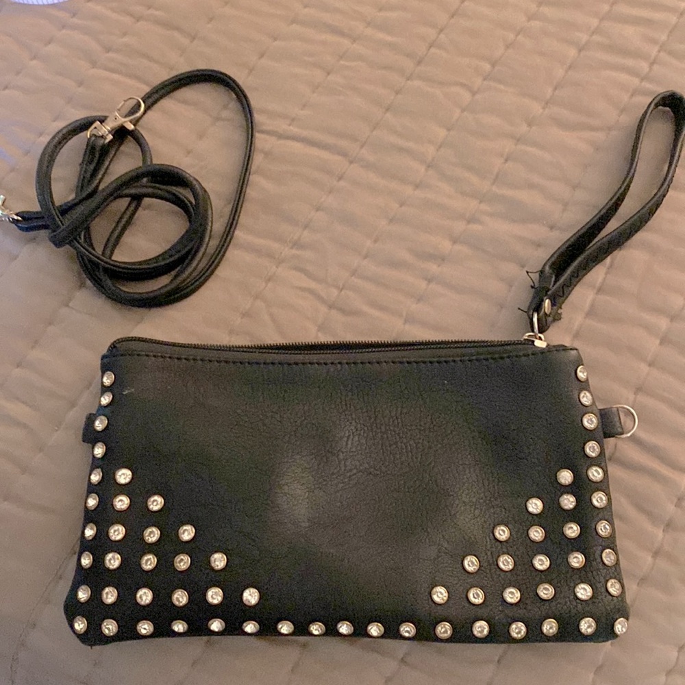 Black rhinestone zippered wristlet/clutch